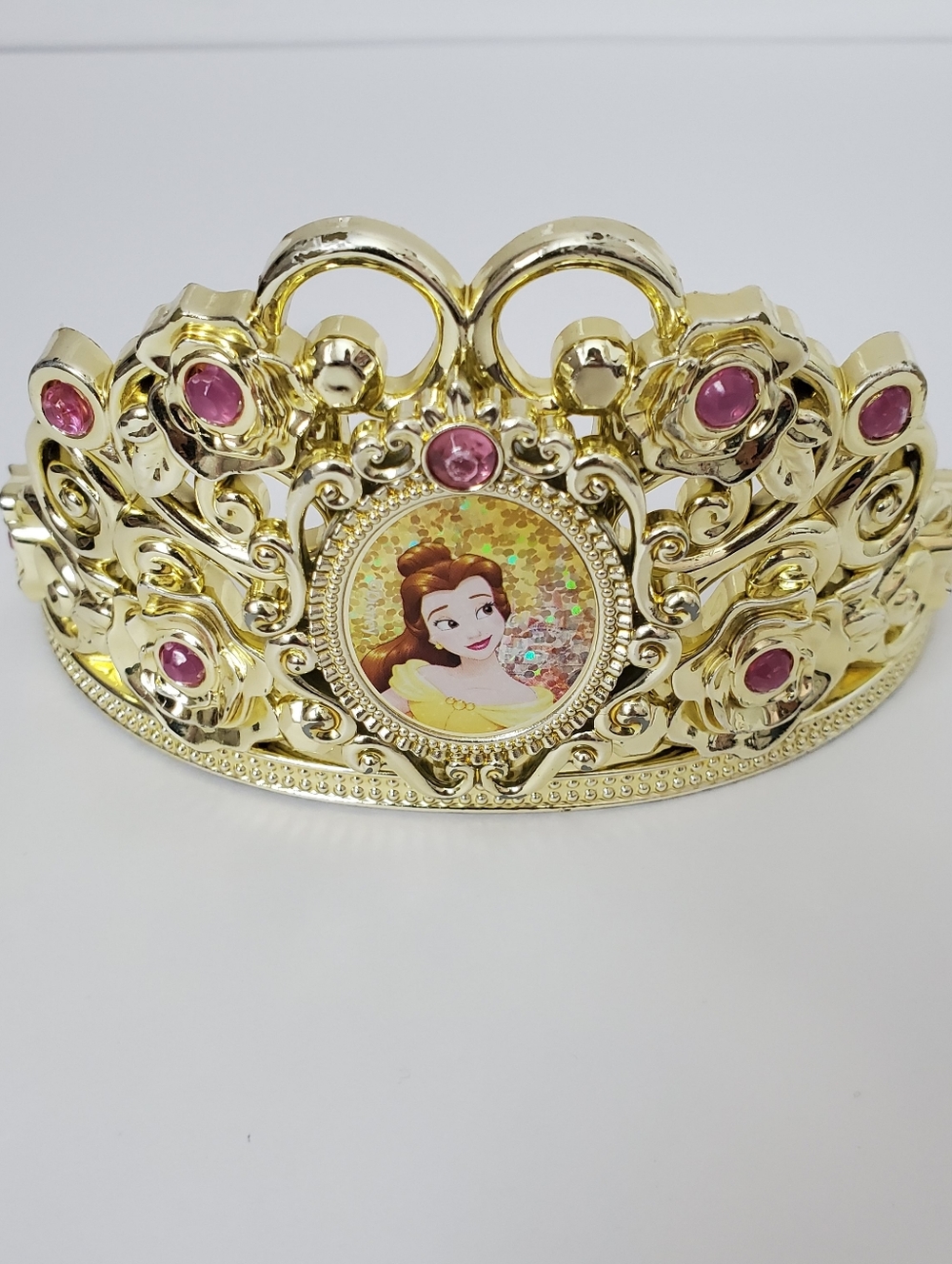 Disney Princess Belle Tiara Gold With Pink Accent Gems